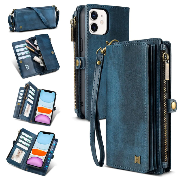 iPhone 13 Multi-Function Wallet Case with Accessories (Blue)