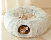 Multifunctional Plush Cat Bed with Tunnel and Peephole